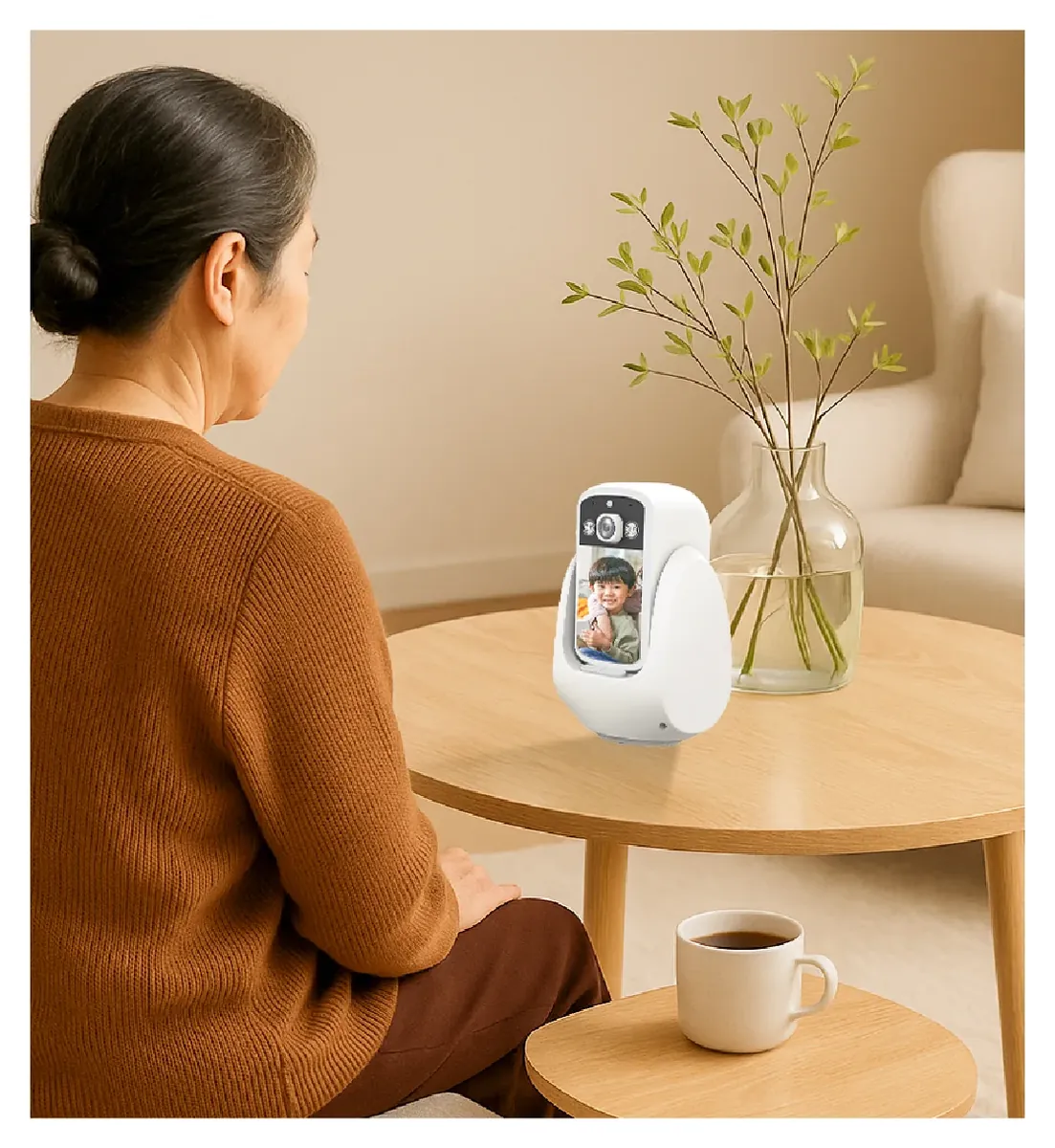 Người lớn tuổi gọi video cho con cháu bằng camera DA8.1